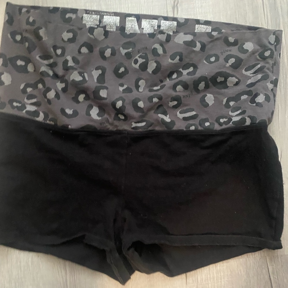 Gray Leopard Print and Black Victoria Secret Pink Fold Over Shorts